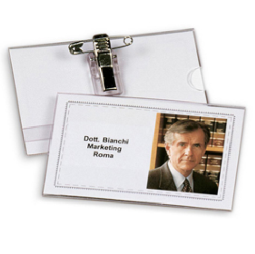 LEBEZ PORTABADGE SEMIRIGIDO 50X90 mm IN PLASTICA CON SPILLA E CLIP TRASPARENTE CONF 50 Pz.